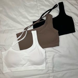 3 pack Ribbed Asymmetrical Neck Sports Bra
